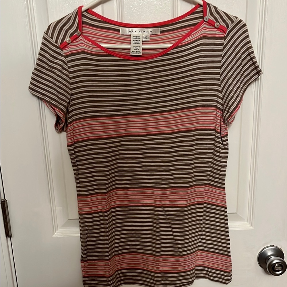 H&M Women's Striped Top - Brown and Pink